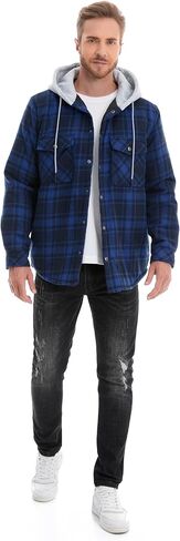 Flannel Jacket for Men Hoodies Quilted lined Plaid Winter Jacket Shirt Lightweight Warm Long Sleeve Jacket in Saudi Arabia