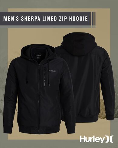 Hurley Men's Bomber Jacket - Cozy Skyler Sherpa Lined Full Zip Up Hoodie Jacket for Men - Casual Men's Jacket (S-XL) in Saudi Arabia