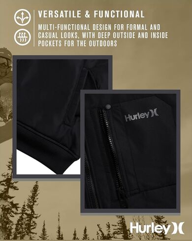 Hurley Men's Bomber Jacket - Cozy Skyler Sherpa Lined Full Zip Up Hoodie Jacket for Men - Casual Men's Jacket (S-XL) in Saudi Arabia
