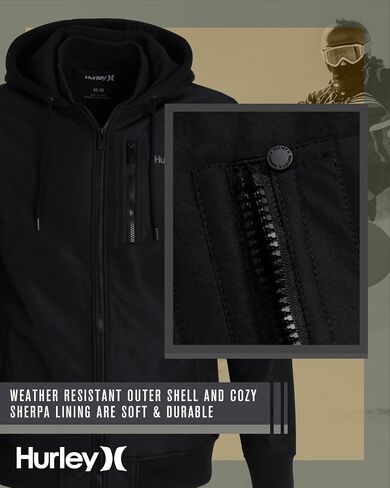 Hurley Men's Bomber Jacket - Cozy Skyler Sherpa Lined Full Zip Up Hoodie Jacket for Men - Casual Men's Jacket (S-XL) in Saudi Arabia
