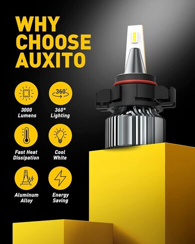 مصابيح ضباب AUXITO 5202 H16 LED، 6500K أبيض بارد، رقائق CSP سطوع 400%، 5201 PS19W PS24W 9009 12085 لمبة هالوجين DRL بديلة لسييرا سيلفرادو يوكون تاهو كانيون، عبوتان in Kuwait