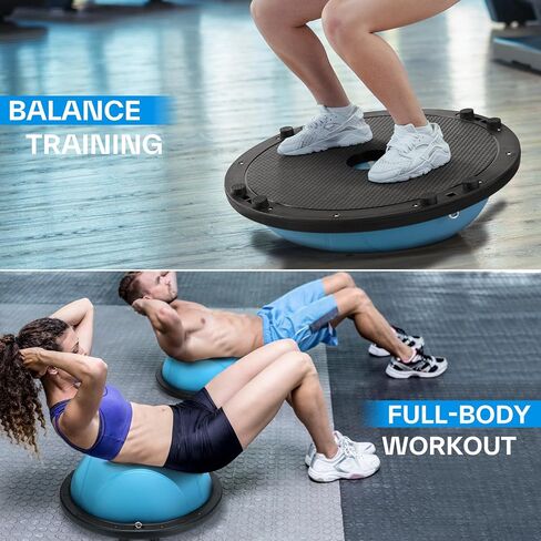 Sportneer Half Balance Ball - Inflatable Half Exercise Ball Balance Trainer with Resistance Bands & Pump - Non-slip Half Yoga Ball for Stability, Core Training, Physical Therapy - Home Gym Equipment in Saudi Arabia