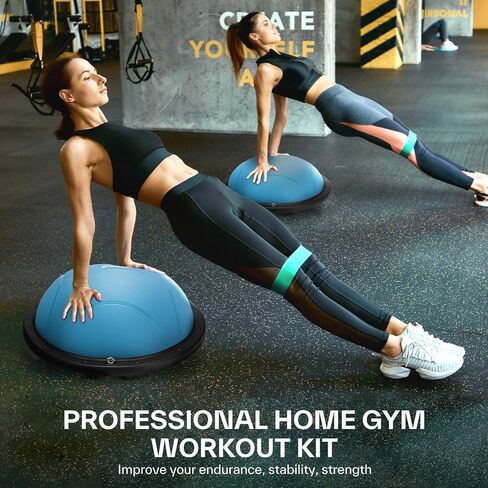 Sportneer Half Balance Ball - Inflatable Half Exercise Ball Balance Trainer with Resistance Bands & Pump - Non-slip Half Yoga Ball for Stability, Core Training, Physical Therapy - Home Gym Equipment in Saudi Arabia