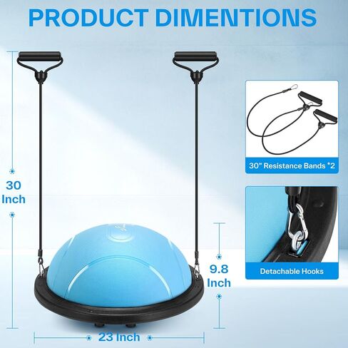 Sportneer Half Balance Ball - Inflatable Half Exercise Ball Balance Trainer with Resistance Bands & Pump - Non-slip Half Yoga Ball for Stability, Core Training, Physical Therapy - Home Gym Equipment in Saudi Arabia