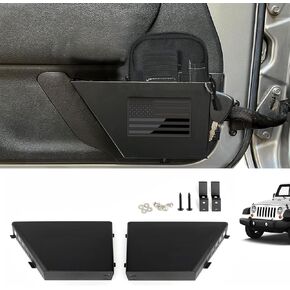 Metal Front Door Storage Box Black Door Side Insert Organizer Box Pockets for 2007-2018 Jeep Wrangler JK 2/4 Door 2pcs Grille front face design (Grille Front Door)