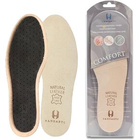 HANDARTE Leather Sockless Shoe Insoles | Thin Dress Shoe Inserts for Women | 100% Natural Goatskin - ChromeFree, Anti Sweat & Anti-Odor (US W5/5.5 | EU35)