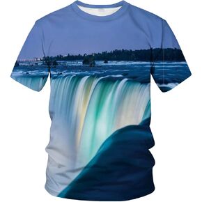 Men's 3D Novelty T-Shirt, Dusk Time at Niagara Falls Sunset at Horseshoe Falls