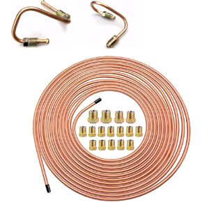 17 PCS Automobile Brake Pipe Kit, Rust-Proof Copper-Plated Alloy Pipe Coil, Hydraulic Fuel Transmission System Brake Accessories, Universal for Most Cars (Gold)