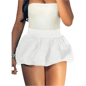 GORGLITTER Women's Ruffle Bubble Shorts Y2K Bloomers Puff Balloon Skort Elastic High Waist Micro Shorts