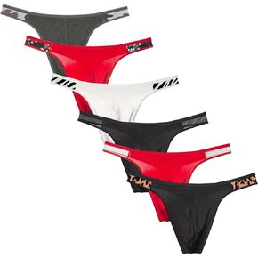 Gogobear Men's Sexy Cotton Thong G String Low Rise T-Back Underwear Sports Printed Belt Underpants 3-6 Pack