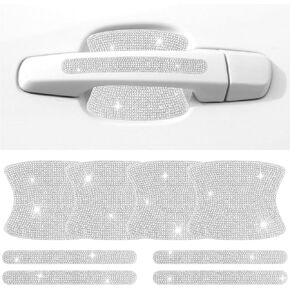 8PCS Bling Car Door Handle Protector Kit,Rhinestone Car Door Handle Scratch Protector for Car Decor,Car Handle Cover Car Stickers Bling Car Accessories for Women&Men (Red+White)