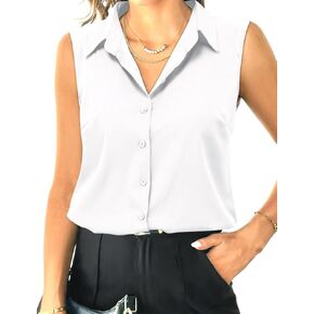 HOTOUCH Womens Sleeveless Button Down Shirt Tops V Neck Business Casual Collared Blouses Tank Top