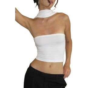 Women's Sexy Halter Tube Tank Crop Tops Strapless Slim Fitted Y2k Bandeau Top Off Shoulder Basic Cami Shirts