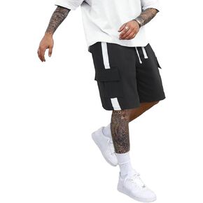 Men's Elastic Waist Cargo Shorts Cotton Casual Drawstring Stretch Relaxed Fit Athletic Work Shorts with Pockets
