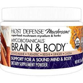 Host Defense MycoBotanicals Brain & Body* Powder - Digestive & Immune Support Supplement with Lion's Mane & Reishi Mushroom - Brain Supplement to Support Memory & Focus - 3.5 oz (33 Servings)*
