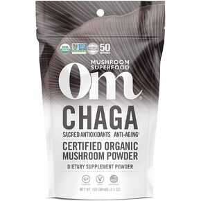 مسحوق الفطر العضوي OM Mushroom Chaga Superfood، كيس 7.05 أونصة، 100 حصة، مضادات الأكسدة المقدسة ودعم المناعة، مكمل فطر Superfood in Kuwait