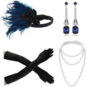 Cizoe 1920s Accessories Set for Women, Flapper Accessory Great Gatsby Costume Headband Flapper Necklace 20s Gloves