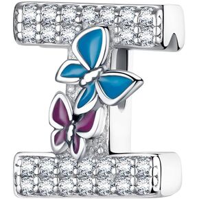 Complete A~Z Alphabet Charm Letter Beads, Solid 925 Sterling Silver with Cubic Stones Flower Butterfly fits European Bracelets Necklace Women Jewelry Gift Options