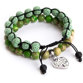 Bivei Life Tree Bracelet - Lava Stone Essential Oil Gemstone Beaded Yoga Meditation Regalite Stone Beach Charm Bracelet Set in Kuwait