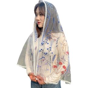 FANFAN Wildflower Embroidered Veil Floral Lace Wrap Mantilla Floral Vintage Inspired Lace Chapel Veil Y038