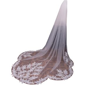 Petal Shape Long Wedding Veil Lace 1 Tier Cathedral Bridal Veil with Metal Comb for Brides