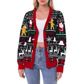 RAISEVERN Ugly Christmas Cardigan Sweater Women Oversized Knit Open Front Tops