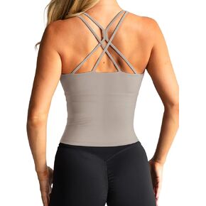 LASLULU Womens High Neck Longline Sports Bra Padded Strappy Workout Yoga Running Bras Crop Tank Top