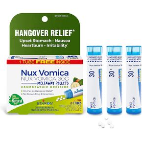 Boiron Nux Vomica 30C Homeopathic Medicine for Hangover Relief, Upset Stomach, Nausea, and Overindulgence of Food or Drink - 3 Count (240 Pellets)