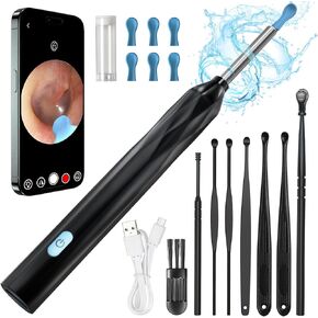 Wireless Visual Ear Pick FDA Eligible Ear Wax Removal Kit with 6 Ear Spoon Covers Ear Cleaner with Camera Compatible with iOS and Android Systems for Kids, Adults & Pets, Black Color