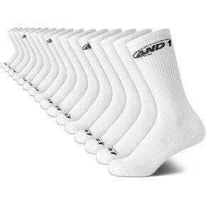 AND1 Boys' Crew Socks - 16 Pack Soft Athletic Mid Calf Socks for Boys - Boys Cushioned Sports Crew Socks (S-L)