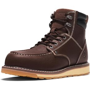 NINGO Steel/Soft Toe Work Boots for Men, 6 Inch Waterproof Mens Wedge Moc Toe Boots, Full-Grain Leather, Oil and Slip-Resistant Safety Boots, EH Protection,Work Boots for Construction, Industrial