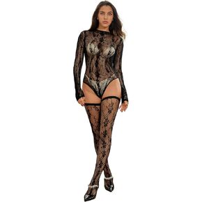 Sexy Fishnet Lingerie Printed Hollow Mesh Stockings Fishnet Bodystockings for Women Nightwear Outfit