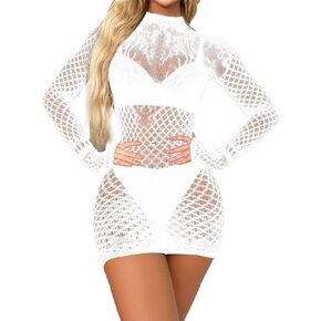 ZUYPSK Womens Lingerie Dress Long Sleeve Hole Chemise Babydoll Bodysuit Dress Clubwear