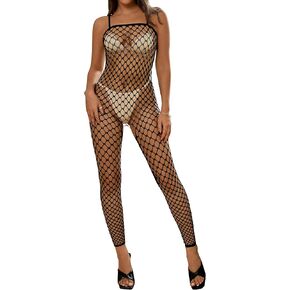 Fishnet Jumpsuit For Women Cut Out Sheer Mesh Bodystocking Sexy Bodysuit Date Night Outfit Club Rave Outfits