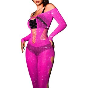 Sexy Rhinestone Jumpsuit For Women, Exotic Stripper Dancewear, Fishnet Mesh Bodysuit, Glow Lingerie Bodystocking in Saudi Arabia
