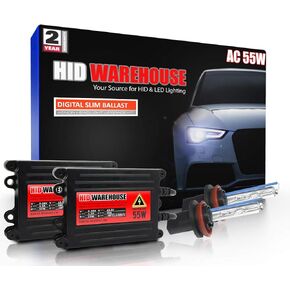 HIDWarehouse H11 8K 55W AC Xenon Bundle - Xenon Headlight Bulb with Slim AC Ballast - H8, H9, H11B, 8000K Medium Blue - Xenon Bulbs - 1 Pair