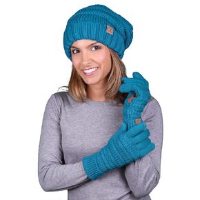 Funky Junque Matching 2 Pack: Oversized Beanie & Texting Gloves - Teal