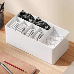 Charger Cable Cord Storage Organizer Easy storage without ties charger cable organizer Cable Management Boxes - 1 Pack （white）