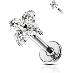COCHARM G23 Titanium Tragus Cartilage Piercing Jewelry 16g Threadless Helix Cartilage Tragus Earring Flat Back Flower Push Pin Tragus Helix Jewelry for Cartilage Jewelry Women Men 6mm/8MM 16 Gauge Ear Piercing Jewelry