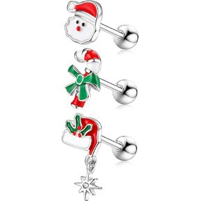 BodyBonita 3Pcs 16G 316 Surgical Steel Christmas Cartilage Earring CZ Tragus Piercing Jewelry Helix Studs Conch Piercing Jewelry Stud Earring for Women Men