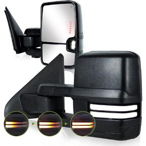 Switchback Towing Mirrors for 2002-2008 Dodge Ram 1500 2003-2009 Ram 2500 3500 with Dynamic Turn Signal Light Running Light Puddle Lamp Reverse Light Pair Set Tow Mirrors