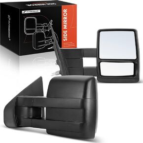 A-Premium Towing Mirrors - Compatible with Ford F-150 F150 2004-2014 - Manual Folding Telescoping Black - Pair Set