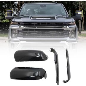 NLQR Black Tow Mirror Caps Compatible with Chevrolet Silverado 2500HD 3500HD Compatible with GMC Sierra 2500HD 3500HD 2020 2021 2022 2023 84468905 84468911 Lowerand Upper Clip-On Mirror Cover
