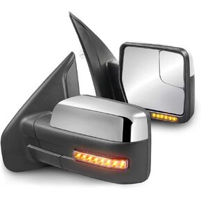 MOSTPLUS Towing Mirror Compatible with 2004-2014 Ford F150 F-150 Power Heated Mirror w/Puddle Light, Sequential Turn Light, Dural Beam (Chrome)