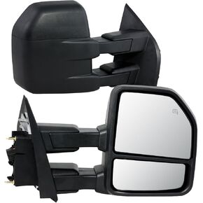 Towing Mirrors for Ford F150 2004-2014 | Electric Adjustable Glass, Black Housing, Heated, Amber Turn Signal, Puddle Light
