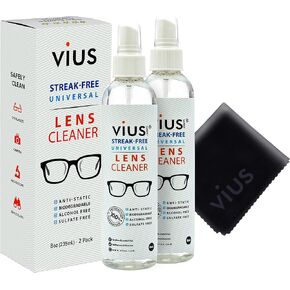 Lens Cleaner – vius Premium Lens Cleaner Spray for Eyeglasses, Cameras, and Other Lenses - Gently Cleans Fingerprints, Dust, Oil (8oz 2-Pack)