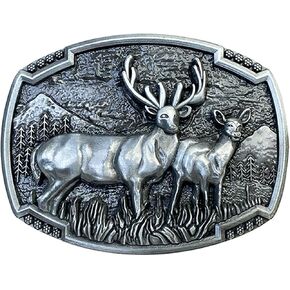 TOPACC Deer Belt Buckle Norse Viking Deer Head Belt Buckle Silver Western Cowboy Belt Buckle 1.5 in Novelty Belt Buckle for Men Women Cowgirl