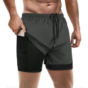 FUNARTY Men's 2 in 1 Running Shorts for Men, 7 Inch Inseam Mens Gym Workout Athletic Shorts with Liner, Zip Pockets