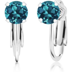 Gem Stone King 1.50 Cttw 925 Sterling Silver London Blue Topaz Clip On Earrings For Women | Gemstone Birthstone | Round 6MM