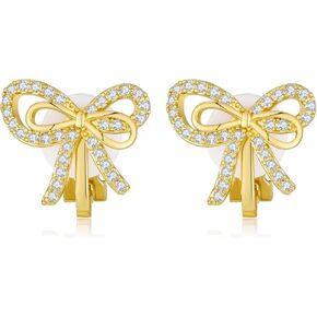 Gold Bow Cilp on Earrings Women Rhinestone Bow Clip Earrings Cute Clip Earrings Non Pierced Ears